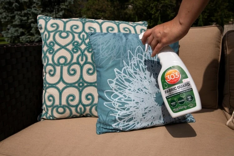 Manufacturer photography: outdoor fabric care and water repellency.